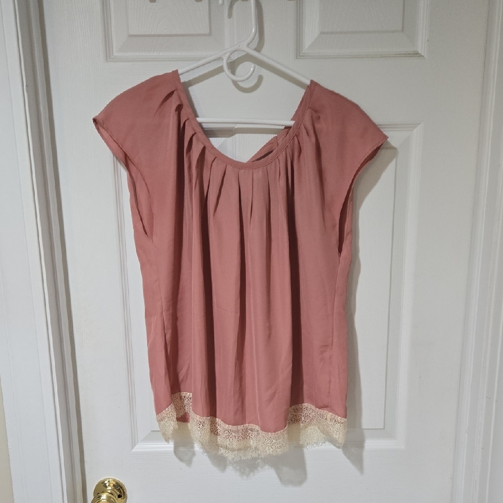 LC Lauren Conrad Blush Pink Blouse with Lace Hem